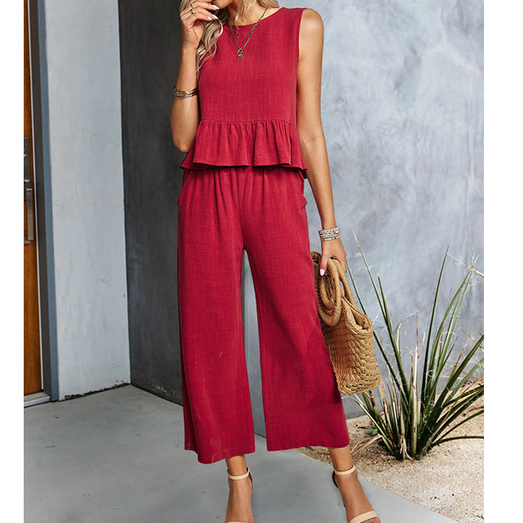 Ensemble Chic – Haut Sans Manches & Pantalon Large Cropped