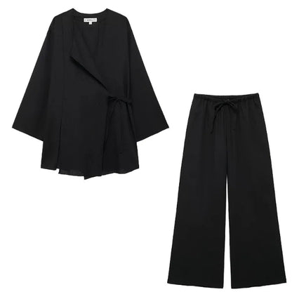 Ensemble Fluide Minimal – Veste Croisée & Pantalon Large