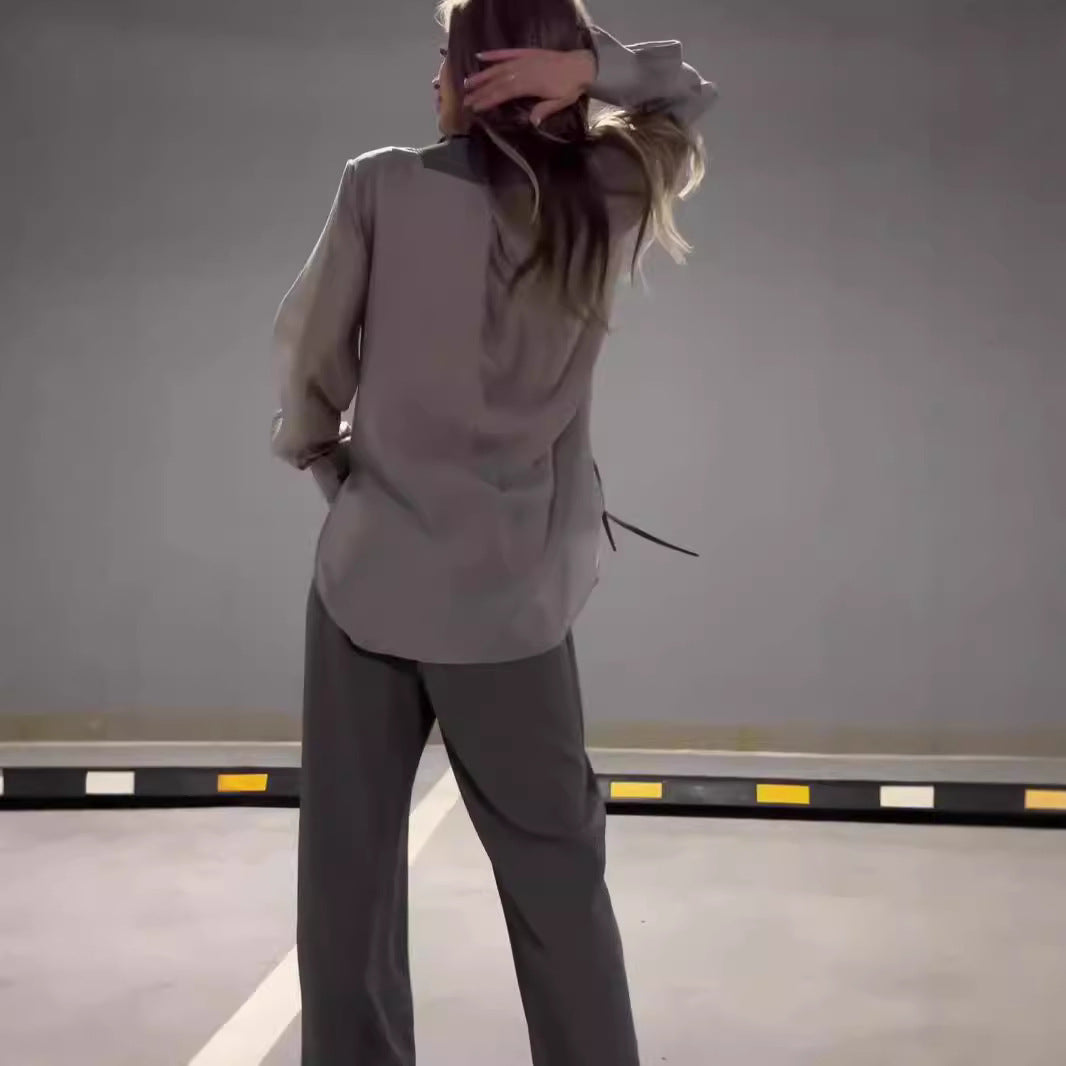 Ensemble Élégant Blazer Fluide et Pantalon Droit