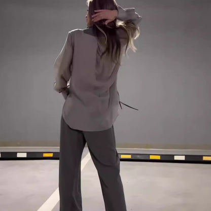 Ensemble Élégant Blazer Fluide et Pantalon Droit