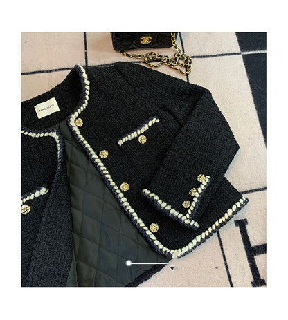 Veste en Tweed Structurée à Finitions Ornée