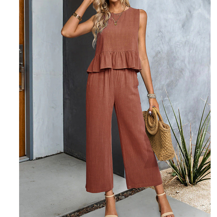 Ensemble Chic – Haut Sans Manches & Pantalon Large Cropped