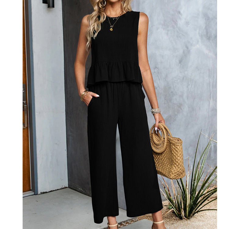 Ensemble Chic – Haut Sans Manches & Pantalon Large Cropped