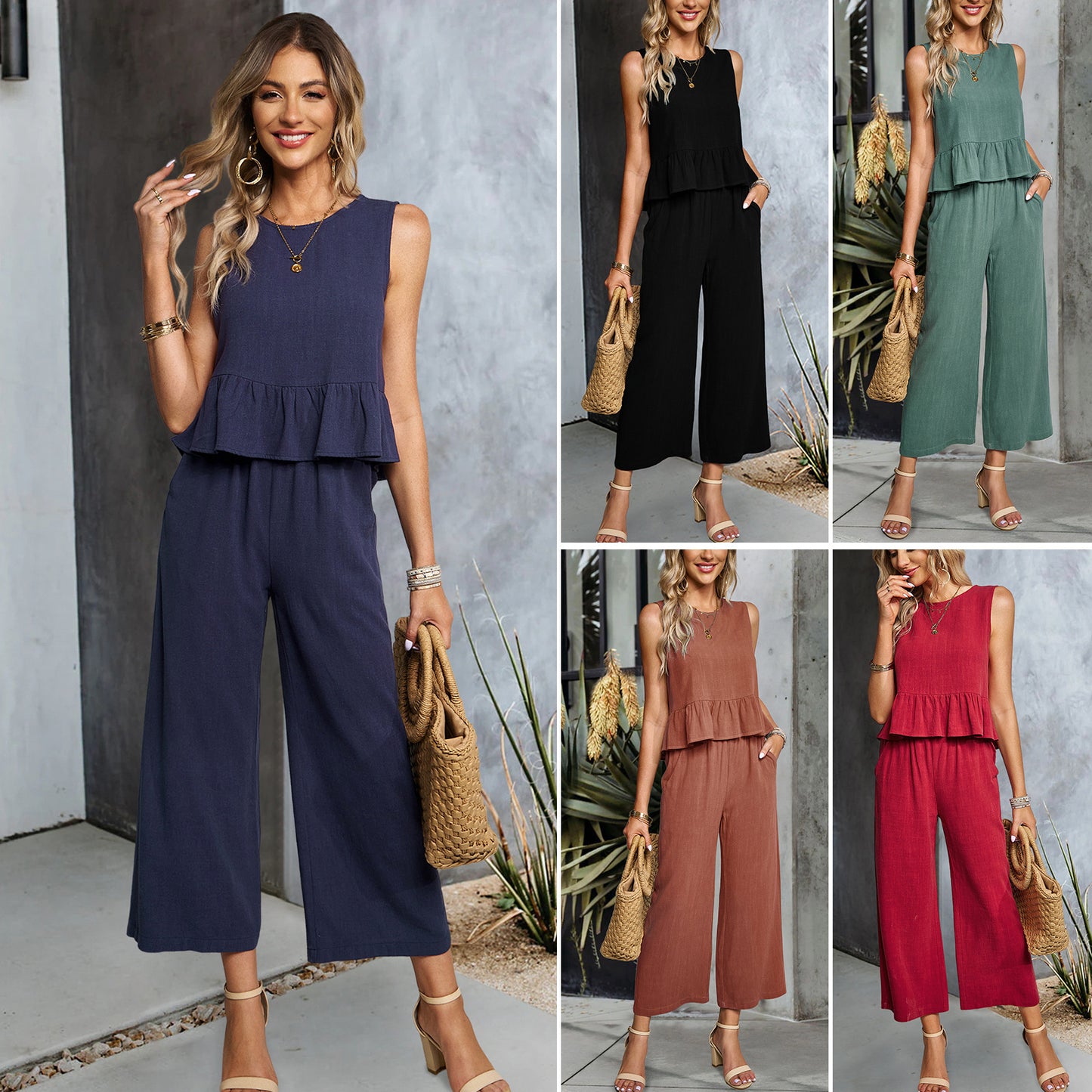 Ensemble Chic – Haut Sans Manches & Pantalon Large Cropped