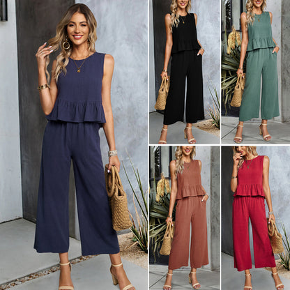 Ensemble Chic – Haut Sans Manches & Pantalon Large Cropped