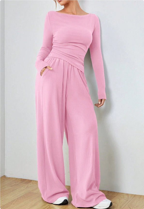 Ensemble Pantalon et Haut à Détail Ruché Moderne