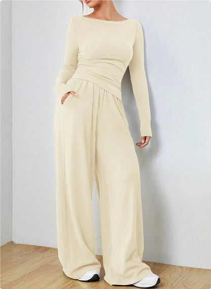 Ensemble Pantalon et Haut à Détail Ruché Moderne