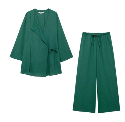 Ensemble Fluide Minimal – Veste Croisée & Pantalon Large