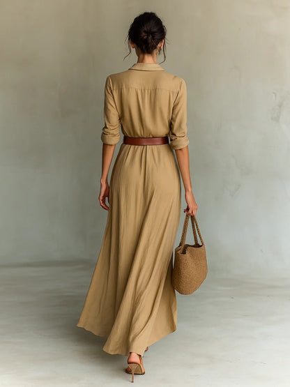 Robe Chemise Longue Élégante à Ceinture