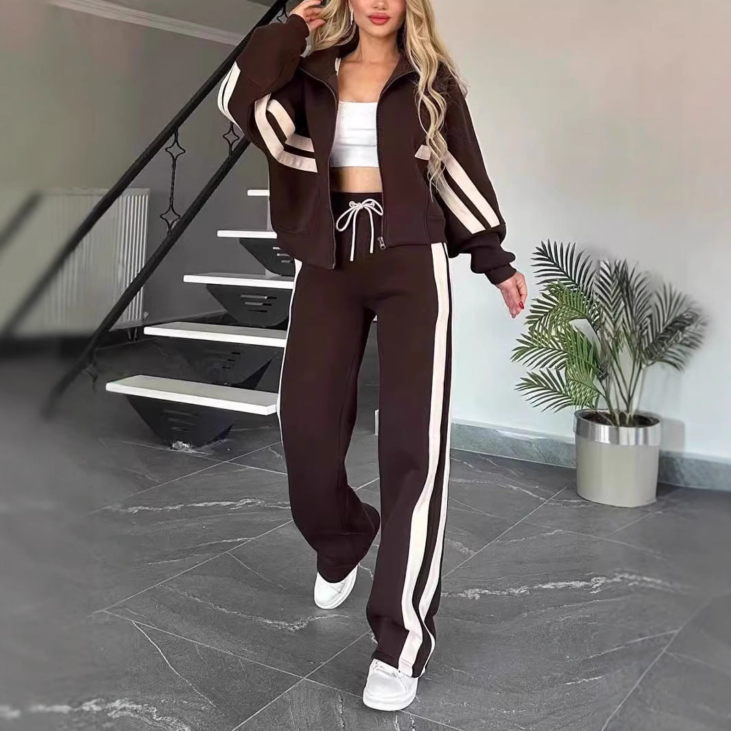 Ensemble Casual Zippé à Bandes Sport