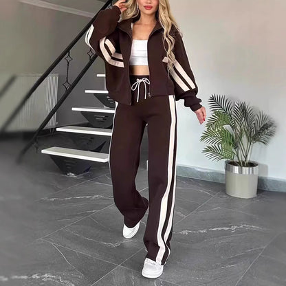 Ensemble Casual Zippé à Bandes Sport