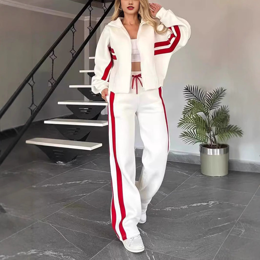 Ensemble Casual Zippé à Bandes Sport