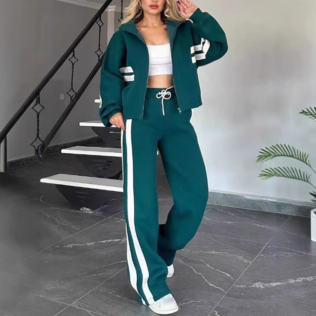 Ensemble Casual Zippé à Bandes Sport