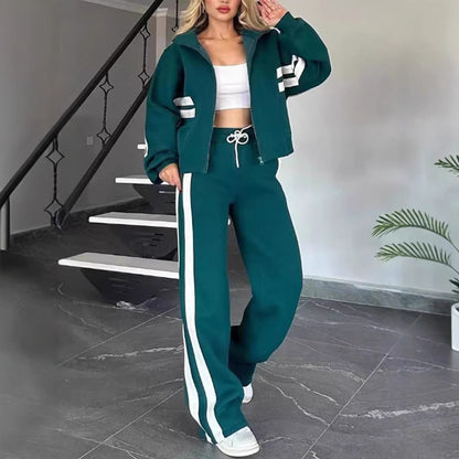 Ensemble Casual Zippé à Bandes Sport
