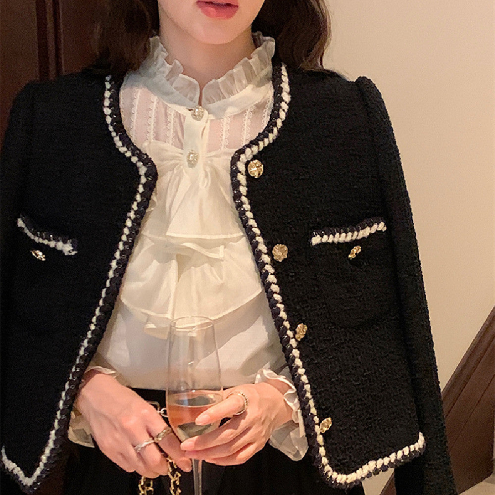 Veste en Tweed Structurée à Finitions Ornée