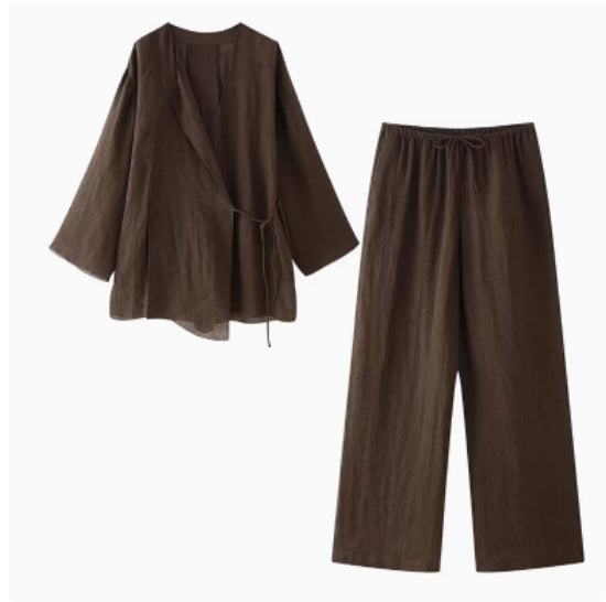 Ensemble Fluide Minimal – Veste Croisée & Pantalon Large