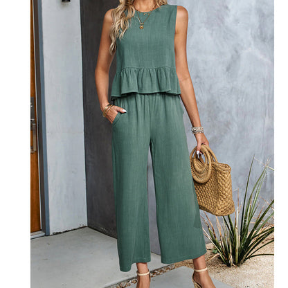 Ensemble Chic – Haut Sans Manches & Pantalon Large Cropped