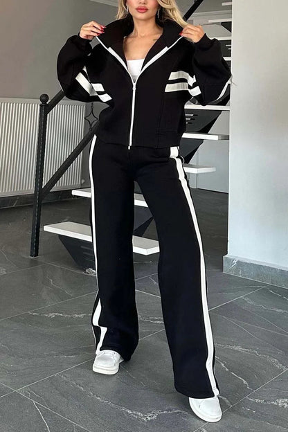 Ensemble Casual Zippé à Bandes Sport