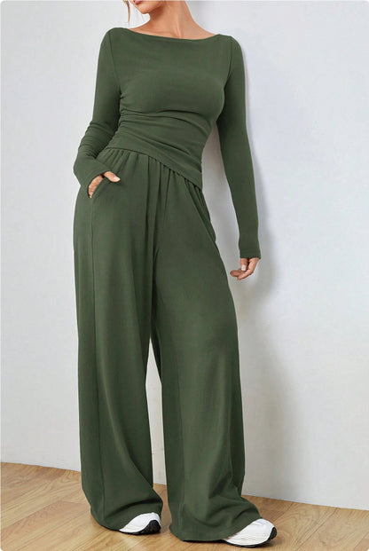 Ensemble Pantalon et Haut à Détail Ruché Moderne